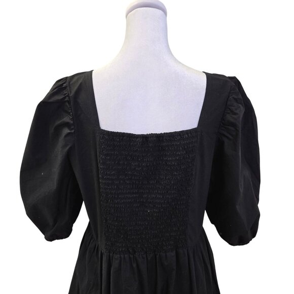 MNG Mango Cotton Puff Sleeve Smocked Midi Dress Size 8 - Picture 5 of 5